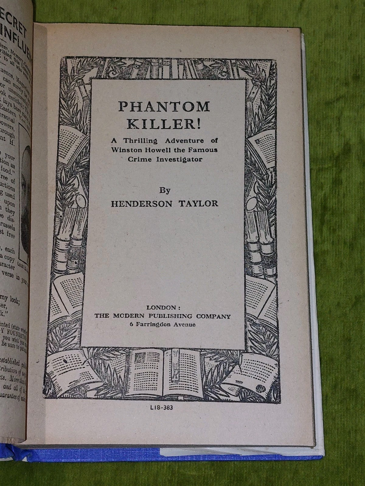 Phantom Killer by Henderson Taylor 1st Ed (1938) Modern Publishing Company HB DJ6