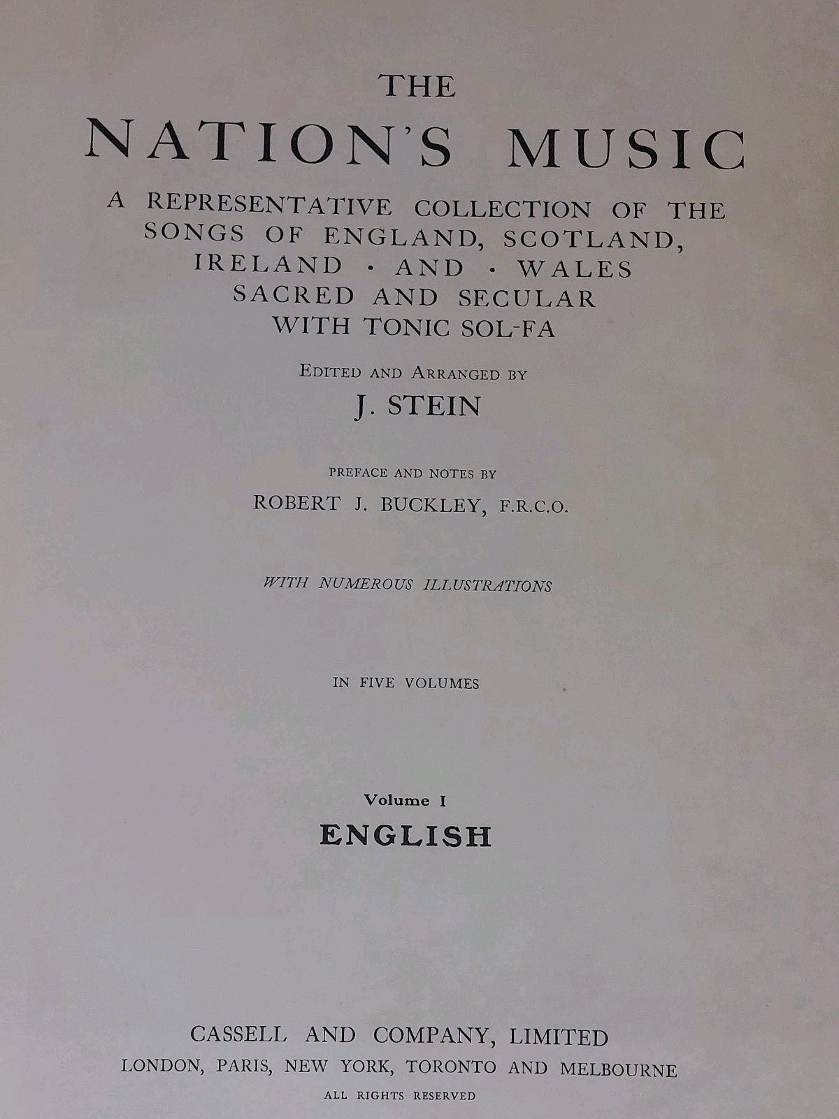 The Nation's Music: Vols 1 to 5 English Welsh Scottish Irish Sacred. J. Stein2