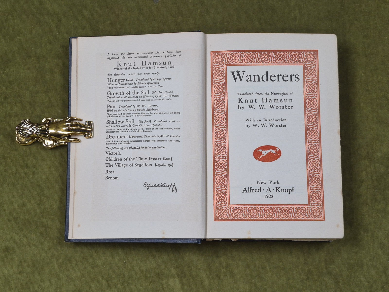 Wanderers & Dreamers by Knut Hamsun - Knopf 1921-2 1st Eng HBs4