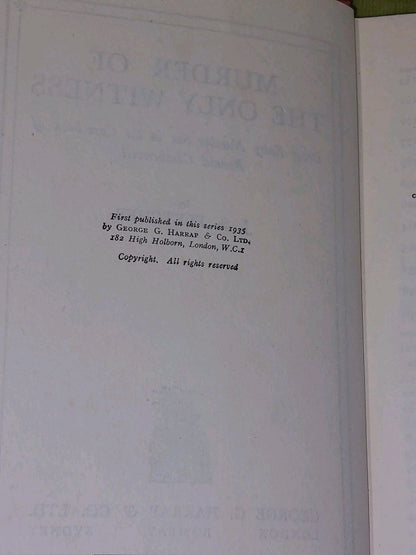Murder Of The Only Witness by J. S. Fletcher [Harrap's Shilling Library] 1935 Hb8