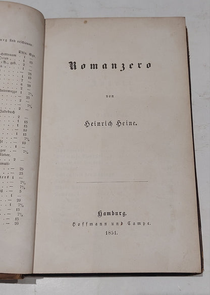 Romanzero Heine (1851) Hoffman Und Campe Beautifully Bound Antiquarian Book2