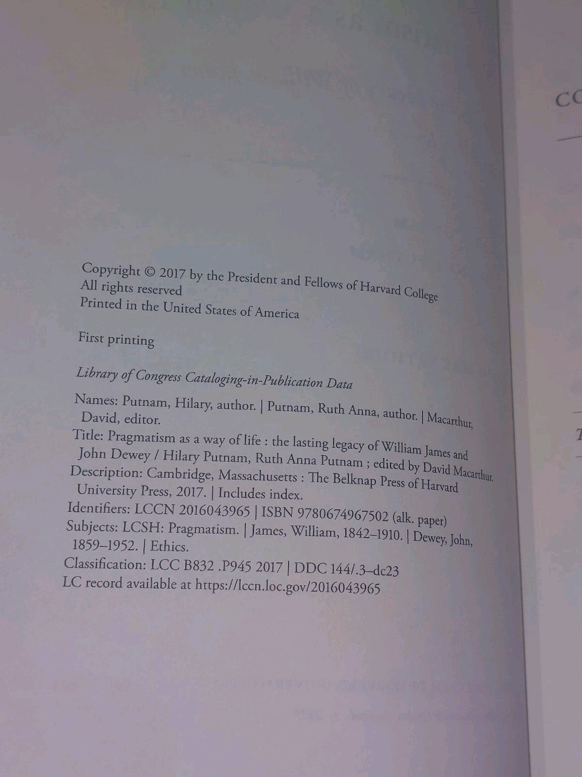 Pragmatism as a Way of Life  Hilary & Ruth Putnam (2017) 1st Ed Hb Book4