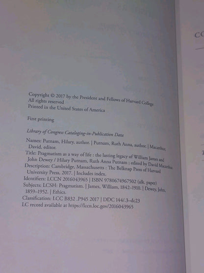 Pragmatism as a Way of Life  Hilary & Ruth Putnam (2017) 1st Ed Hb Book4