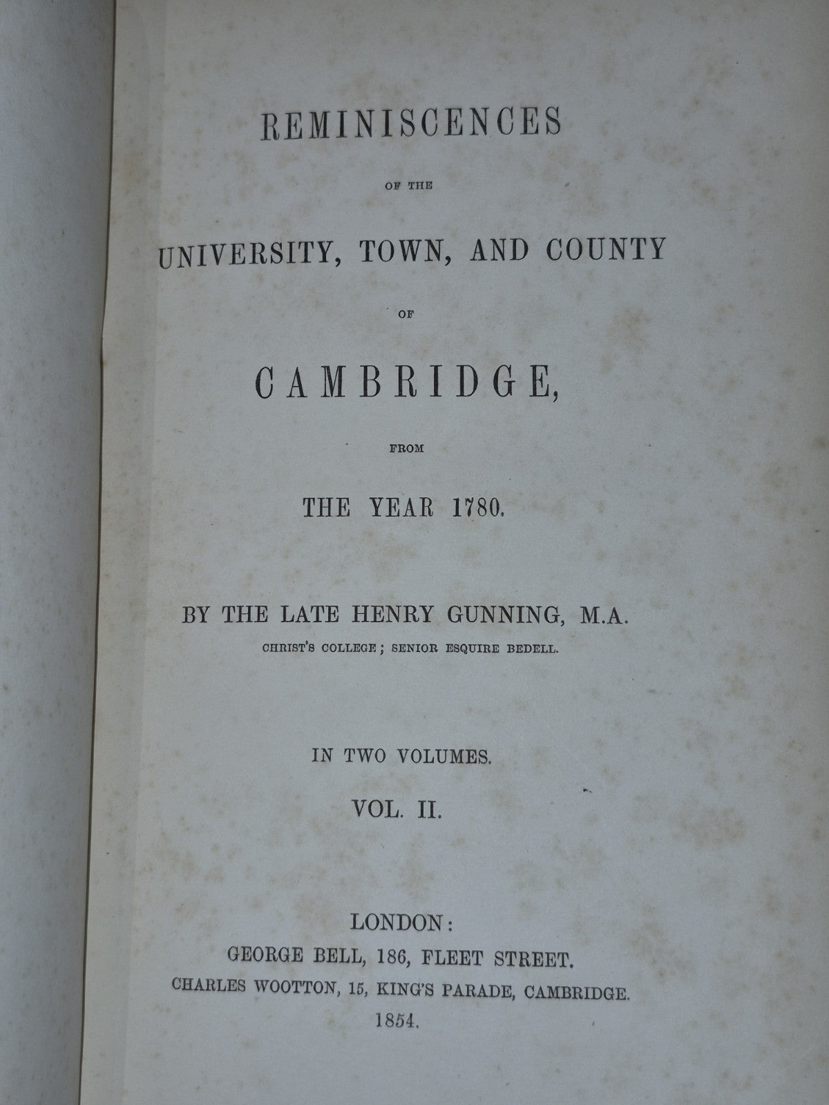 Reminiscences of Cambridge Henry Gunning 1854 Two Volumes Set7