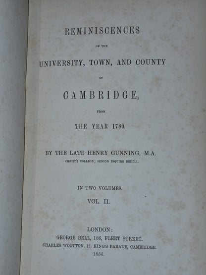 Reminiscences of Cambridge Henry Gunning 1854 Two Volumes Set7