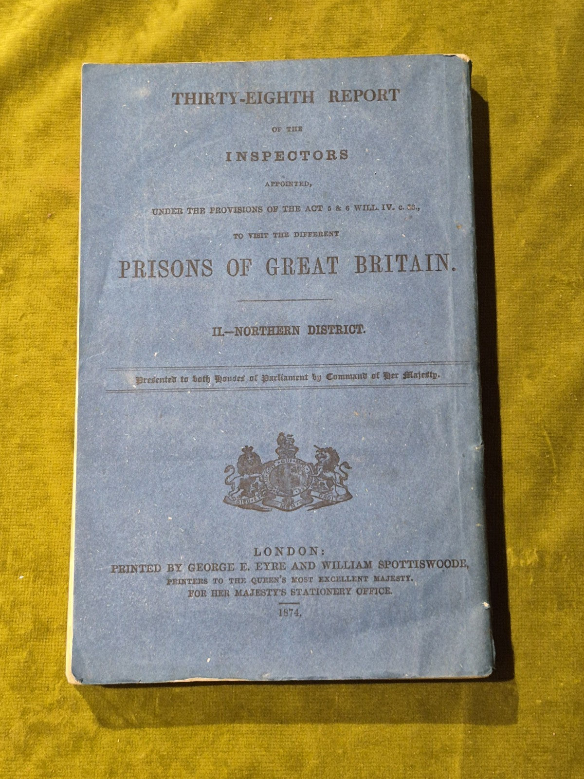 1874 Thirty-Eighth Report of the Inspectors of the Prisons of Great Britain1