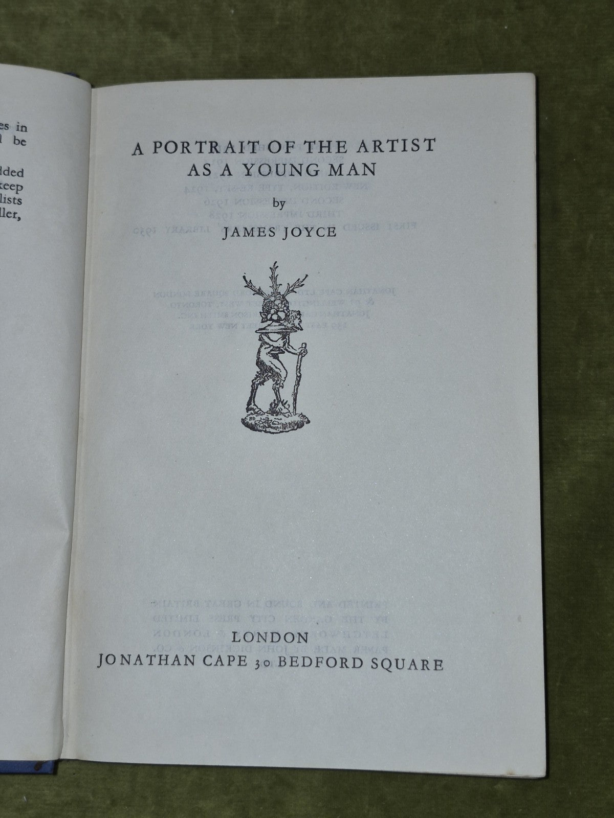 Portrait of the Artist as a Young Man James Joyce 1930 Traveller's Library First3