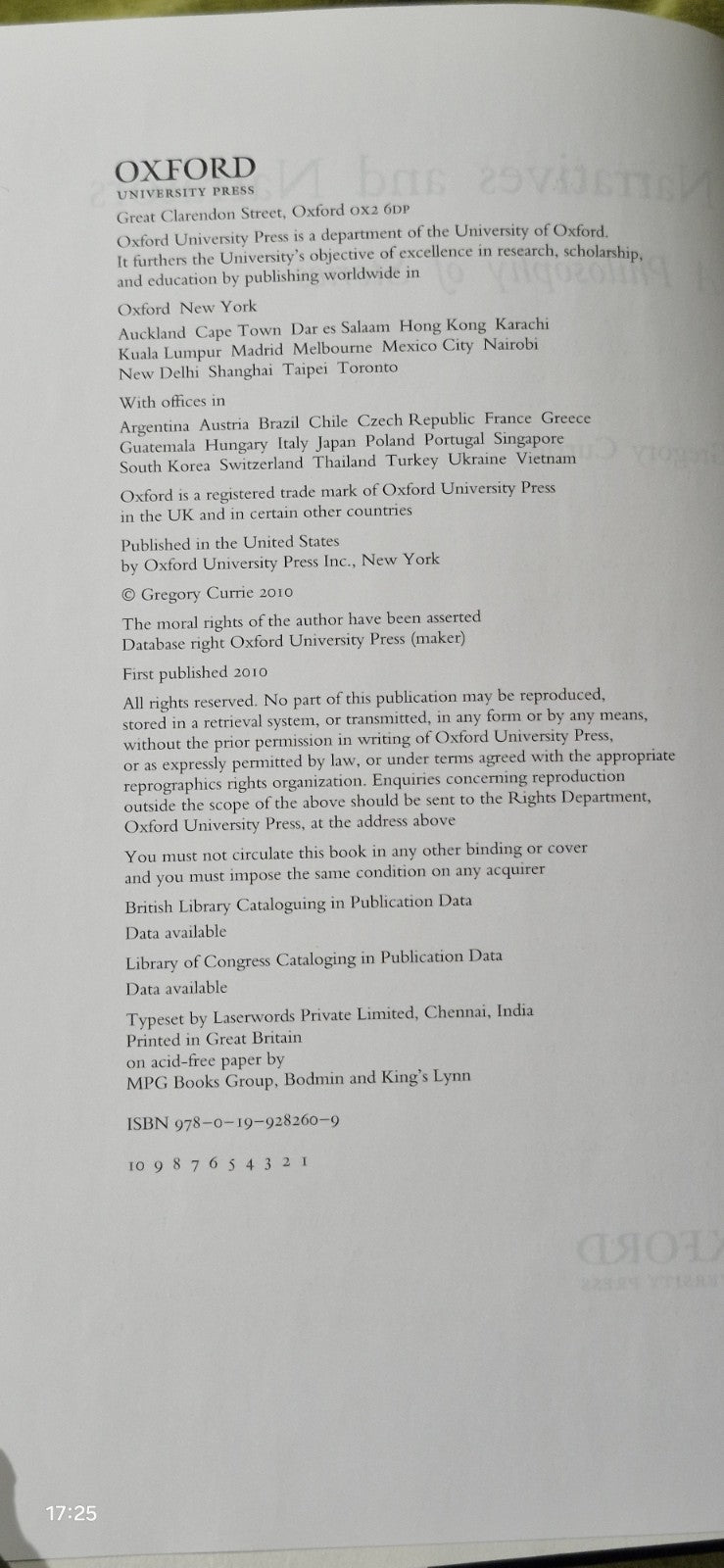 Gregory Currie / NARRATIVES & NARRATORS A PHILOSOPHY OF STORIES 1st Edition 20104