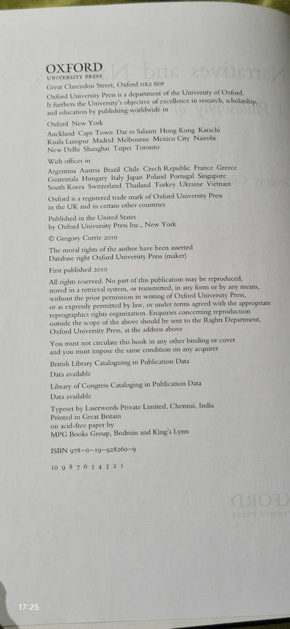 Gregory Currie / NARRATIVES & NARRATORS A PHILOSOPHY OF STORIES 1st Edition 20104