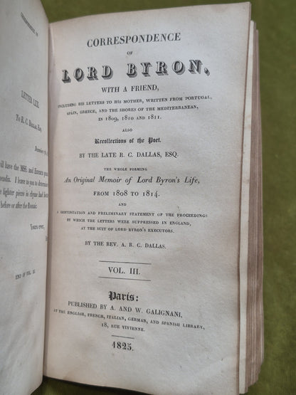 Correspondence of Lord Byron With a Friend 1825 Restoration Project Complete Set8