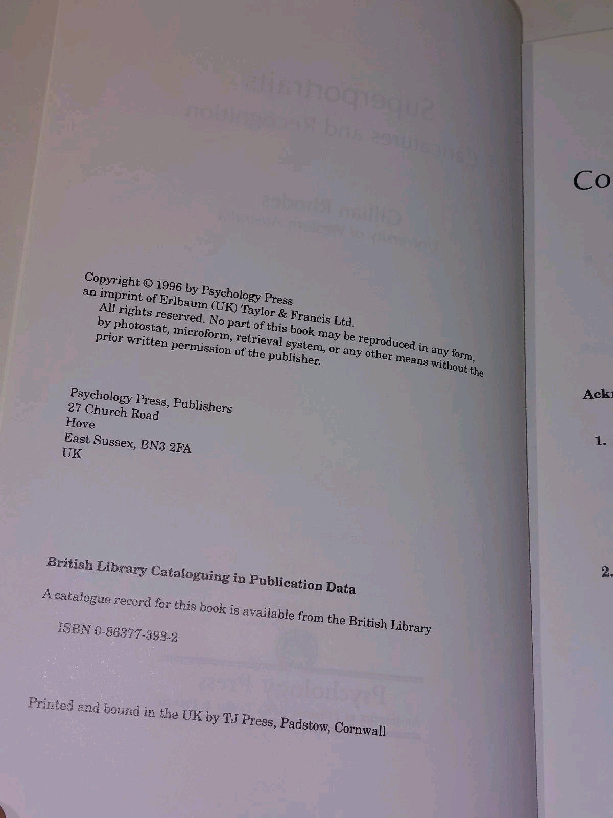 Superportraits : Caricatures & Recognition By Gillian Rhodes (1996) Hb Book3