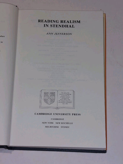 Reading Realism in Stendhal By Ann Jefferson (1988) Hb Book With Dustjacket4