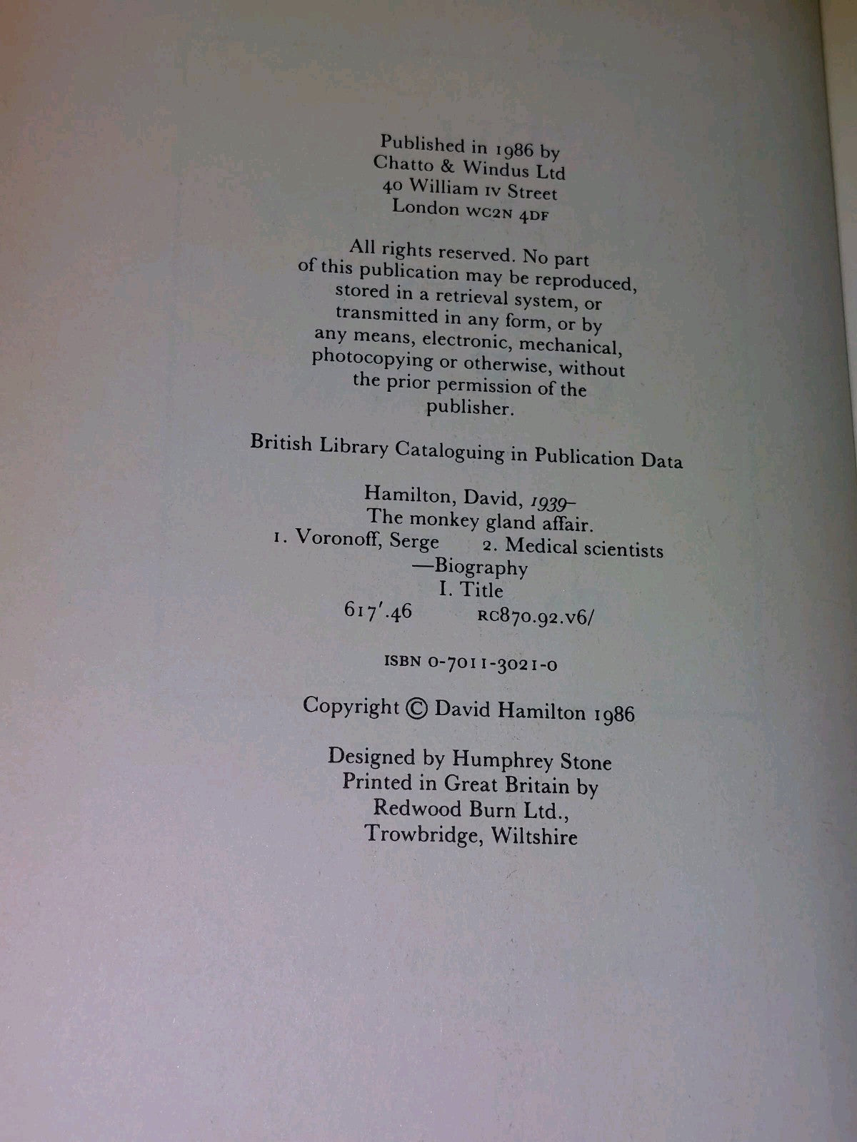 The Monkey Gland Affair by David Hamilton (1986) Chatto & Windus5