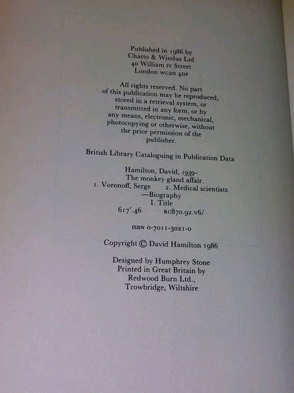 The Monkey Gland Affair by David Hamilton (1986) Chatto & Windus5