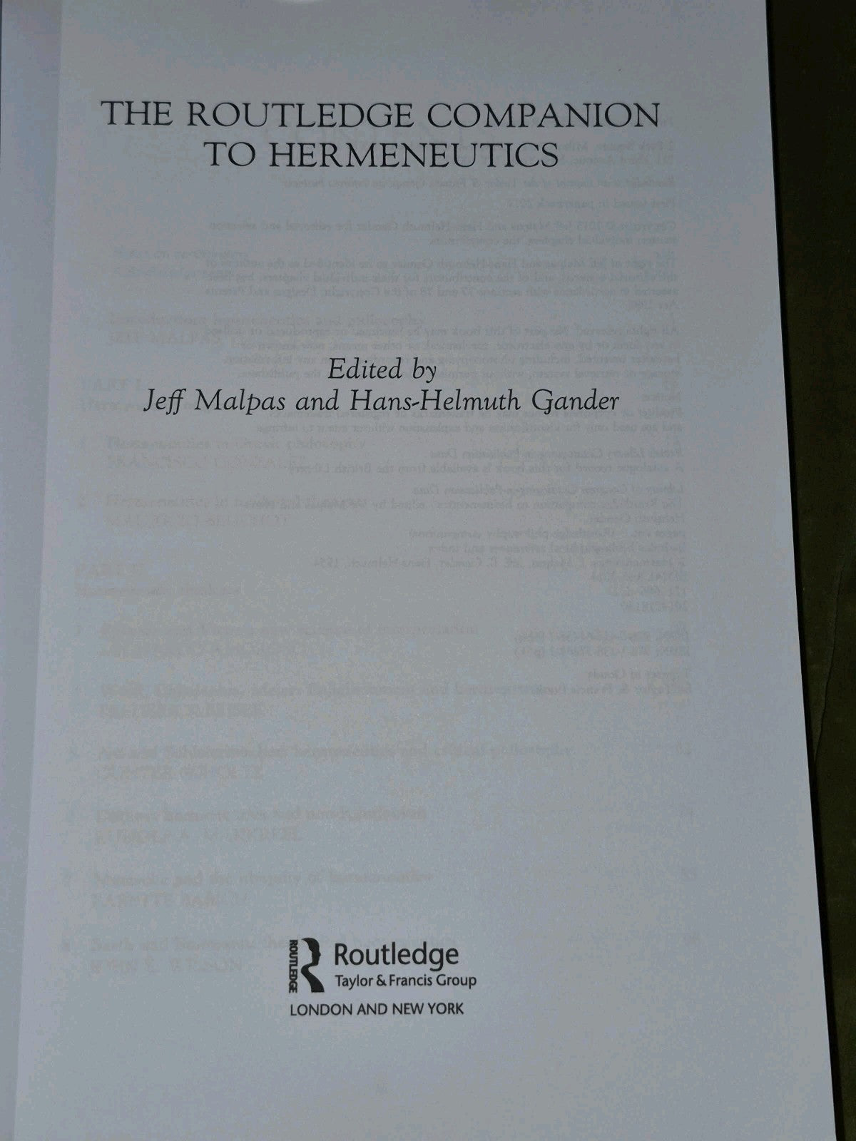 THE ROUTLEDGE COMPANION TO HERMENEUTICS ROUTLEDGE By Jeff Malpas & Hans-helmuth4