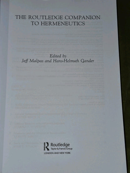 THE ROUTLEDGE COMPANION TO HERMENEUTICS ROUTLEDGE By Jeff Malpas & Hans-helmuth4
