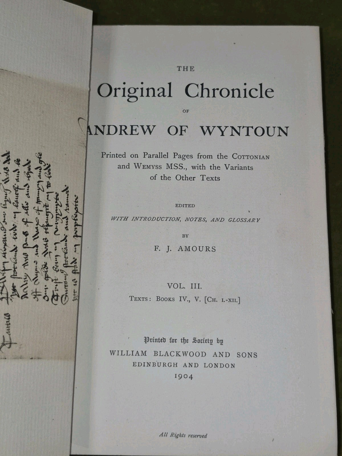 Original Chronicle of Andrew of Wyntoun Amours Scottish Text Vols I III V 9
