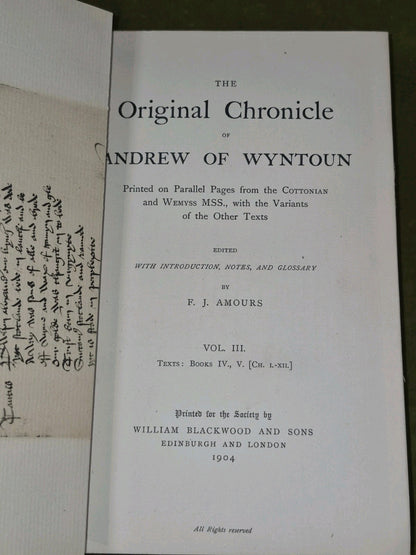 Original Chronicle of Andrew of Wyntoun Amours Scottish Text Vols I III V 9