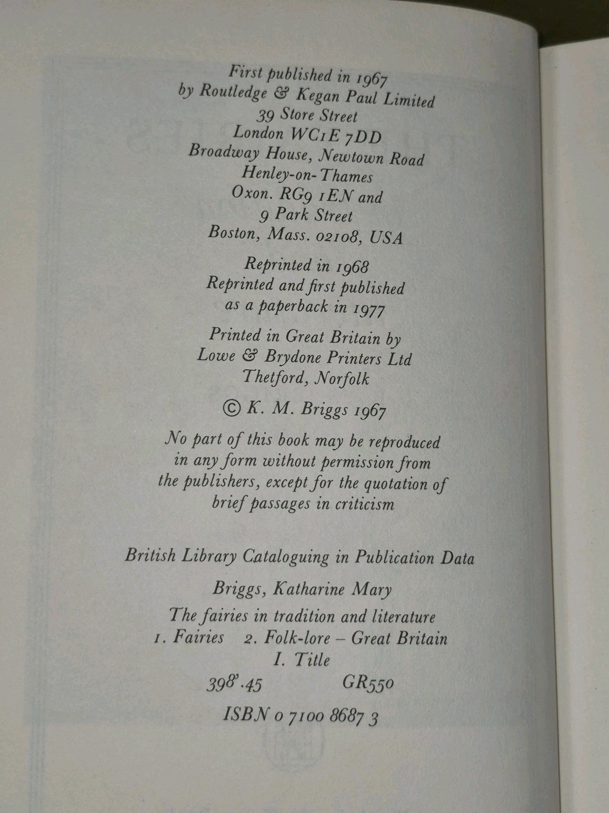 The Fairies in Tradition and Literature by K.M. Briggs 1978 Paperback7