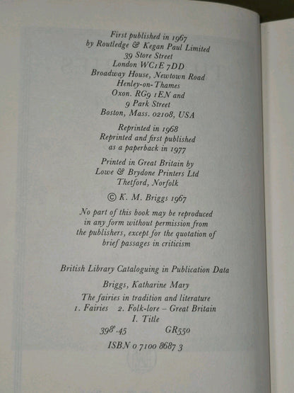 The Fairies in Tradition and Literature by K.M. Briggs 1978 Paperback7