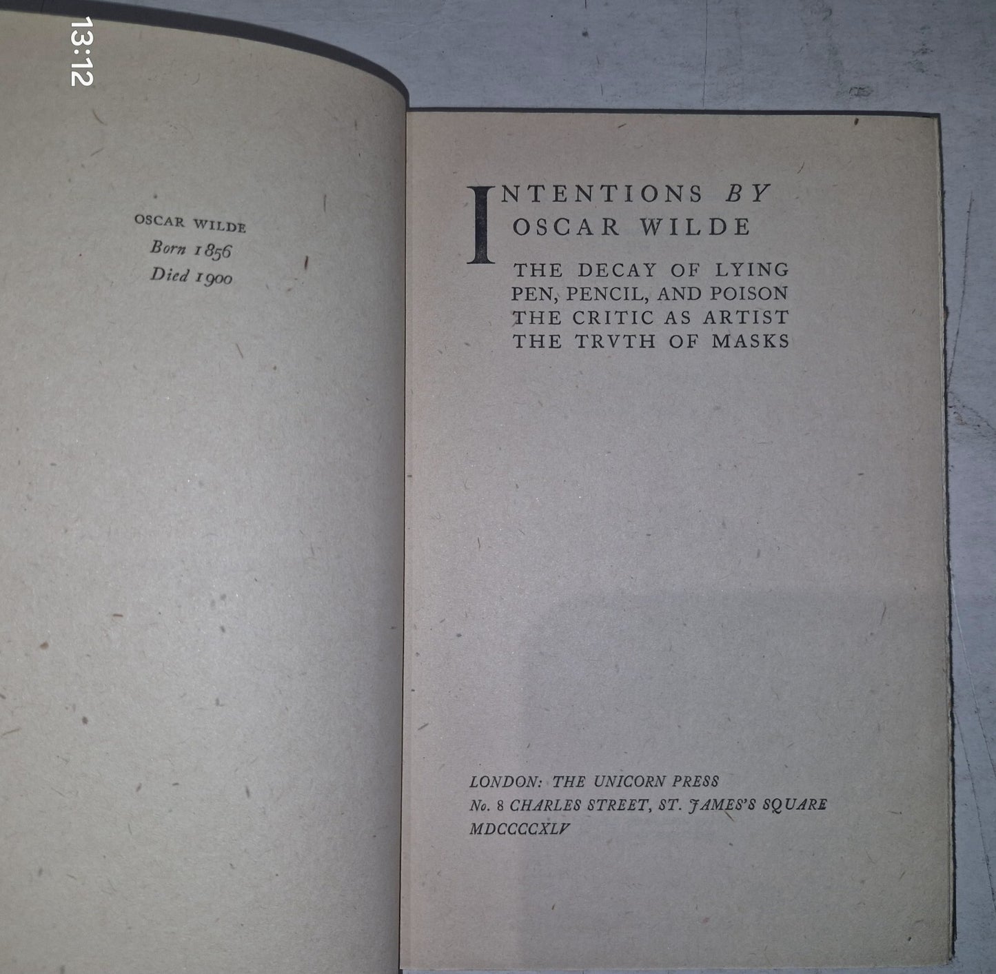 OSCAR WILDE  INTENTIONS  UNICORN PRESS 19454