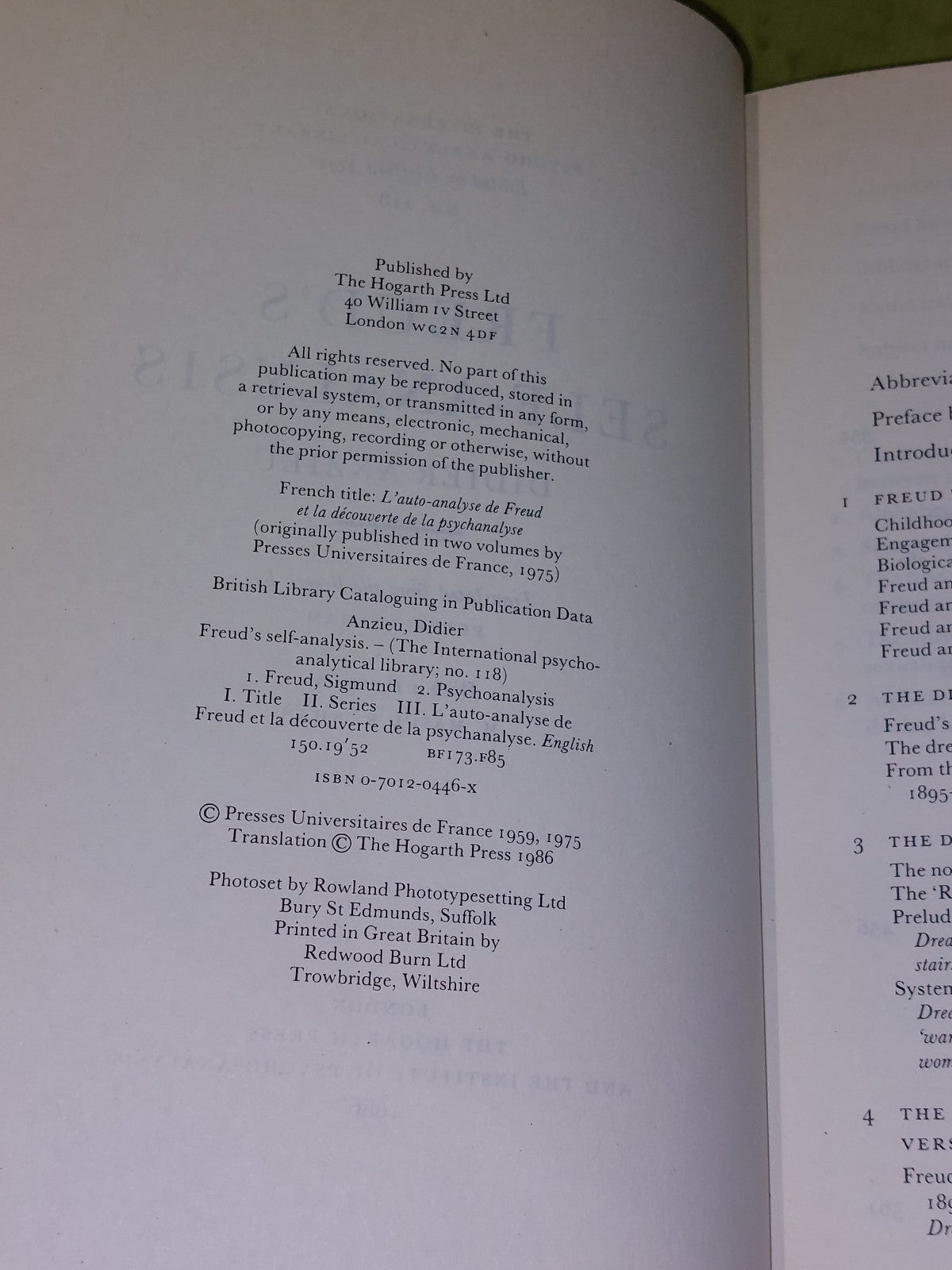 Freud's Selfanalysis By Didier Anzieu (1986) [Hogarth] Hb Book5