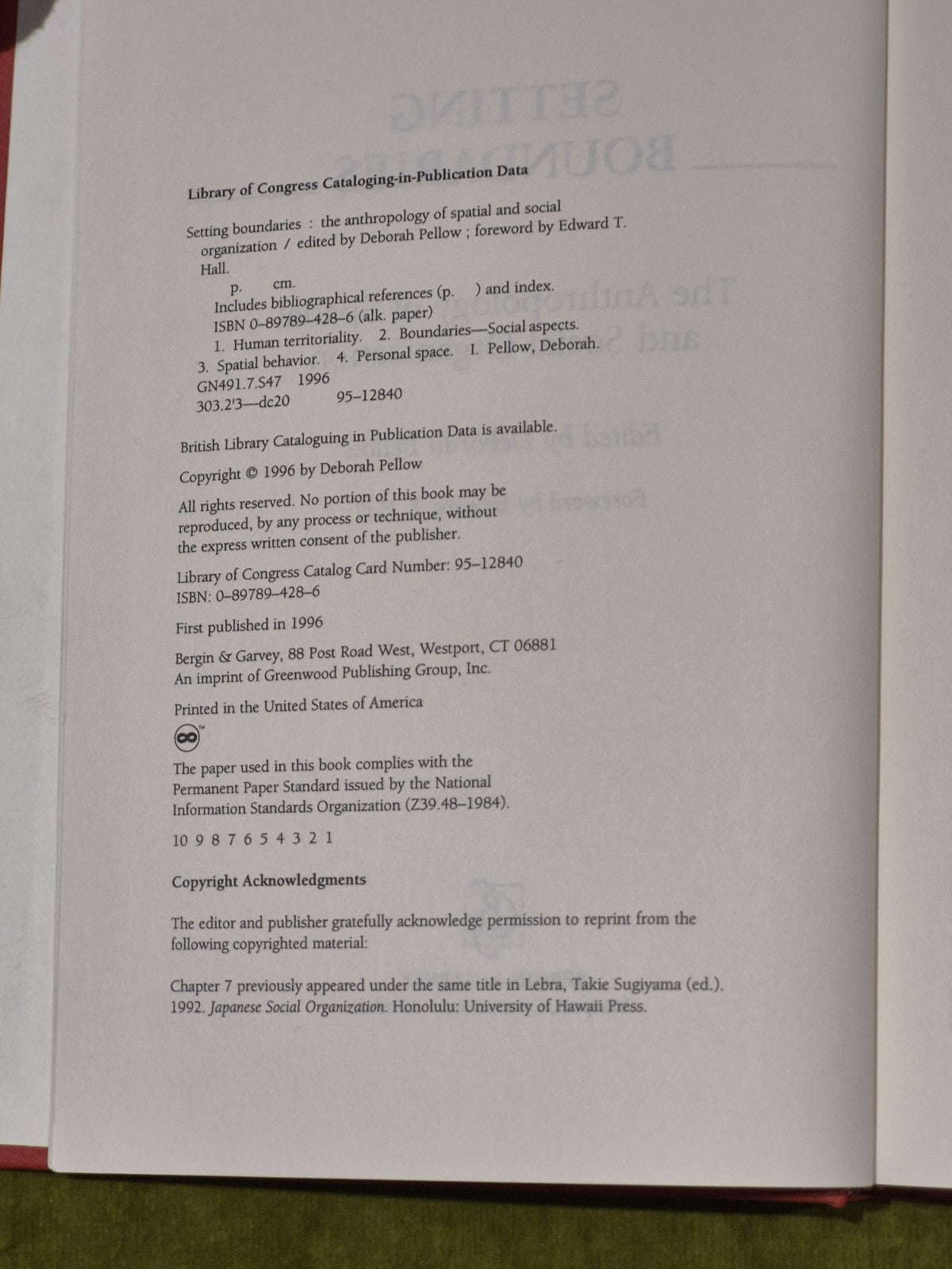 Setting Boundaries : The Anthropology of Spatial & Social - D. Pellow (1996) Hb6