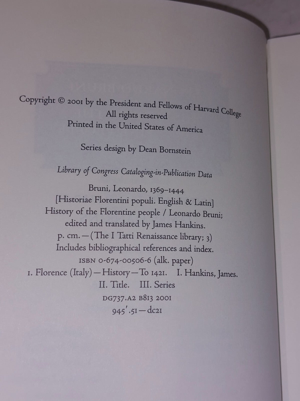 History of the Florentine People, Volume 1: Books I-IV By Leonardo Bruni Hb Book4