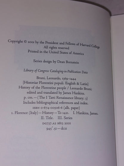 History of the Florentine People, Volume 1: Books I-IV By Leonardo Bruni Hb Book4