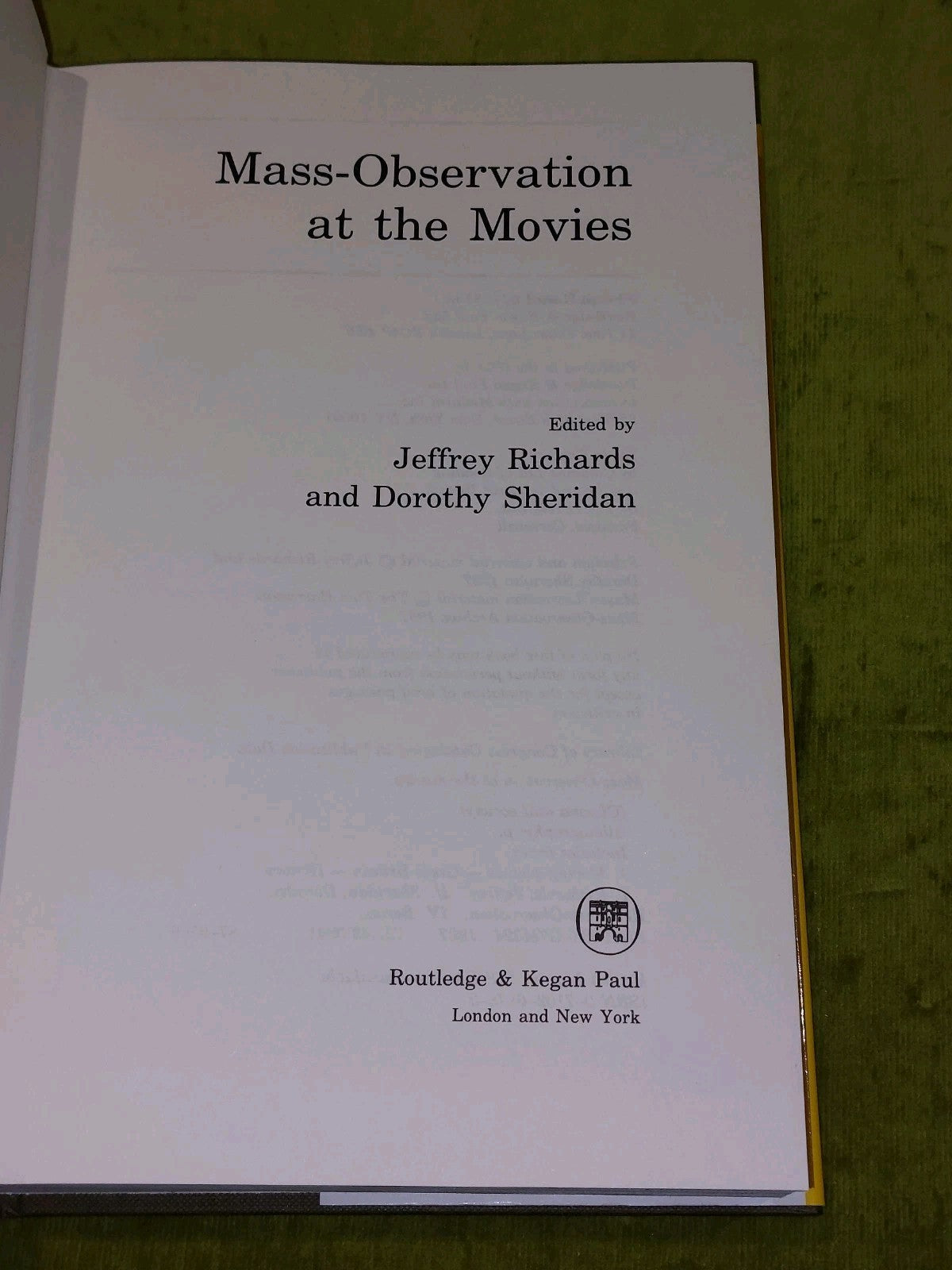 Mass Observation at the Movies (1987) J Richards & D Sheridan Hb Book3