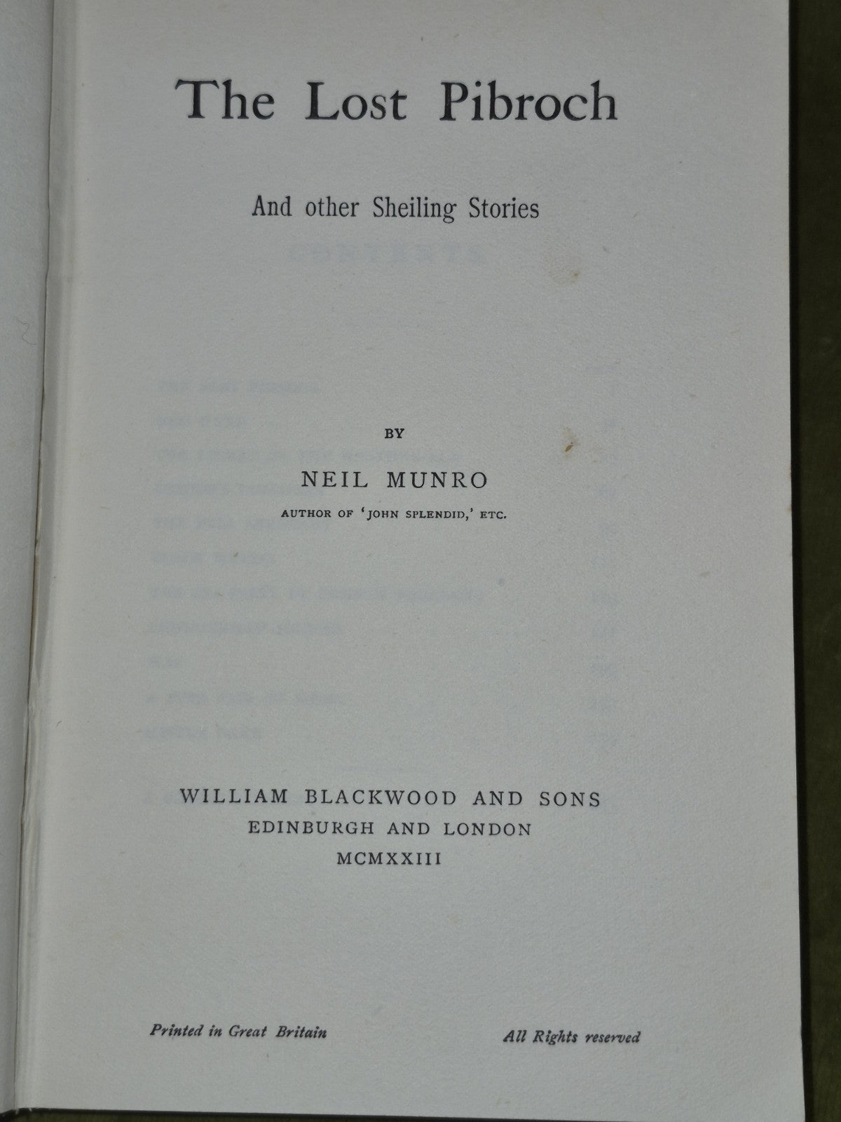 The Lost Pibroch - Neil Munro SIGNED Authors Ex-Libris - William Blackwood 19235