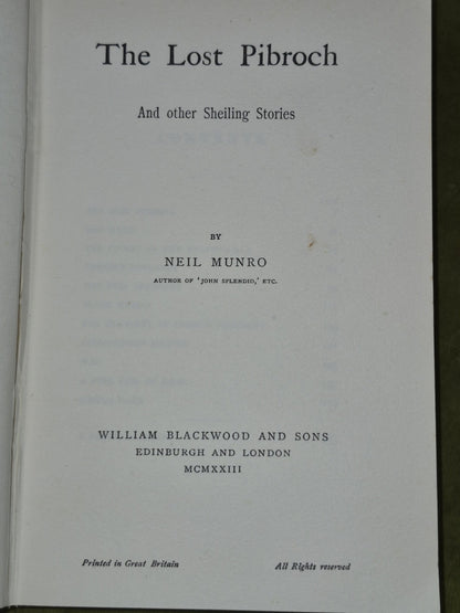 The Lost Pibroch - Neil Munro SIGNED Authors Ex-Libris - William Blackwood 19235