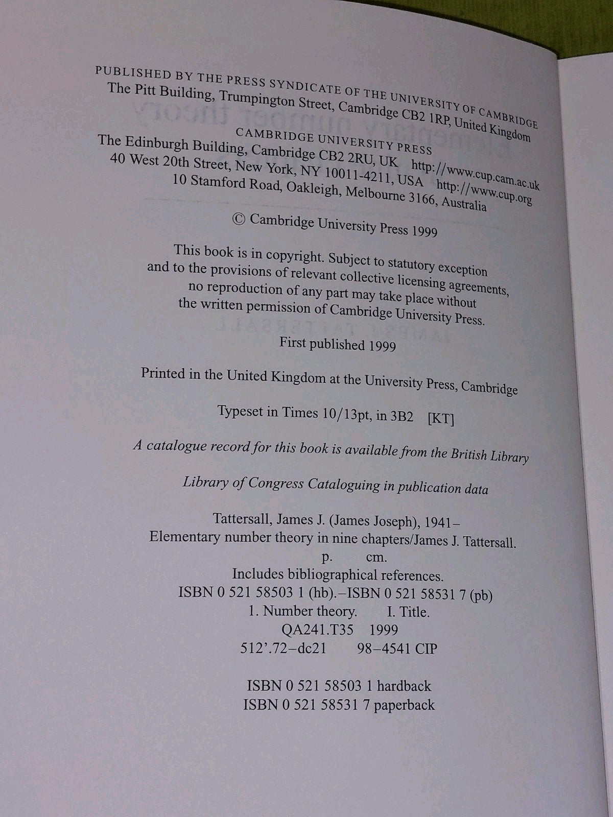 Elementary Number Theory in Nine Chapters by James J. Tattersall (1999)3