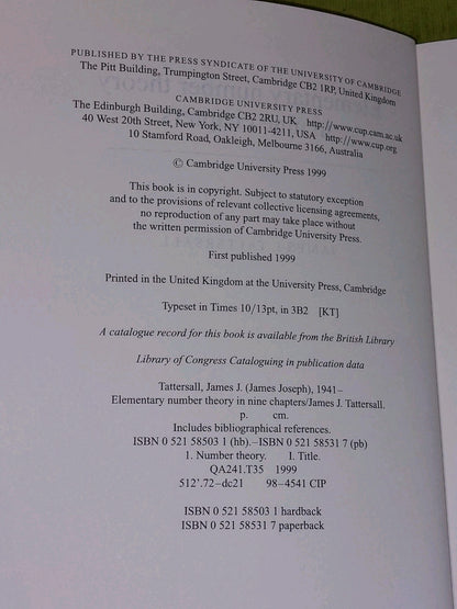 Elementary Number Theory in Nine Chapters by James J. Tattersall (1999)3