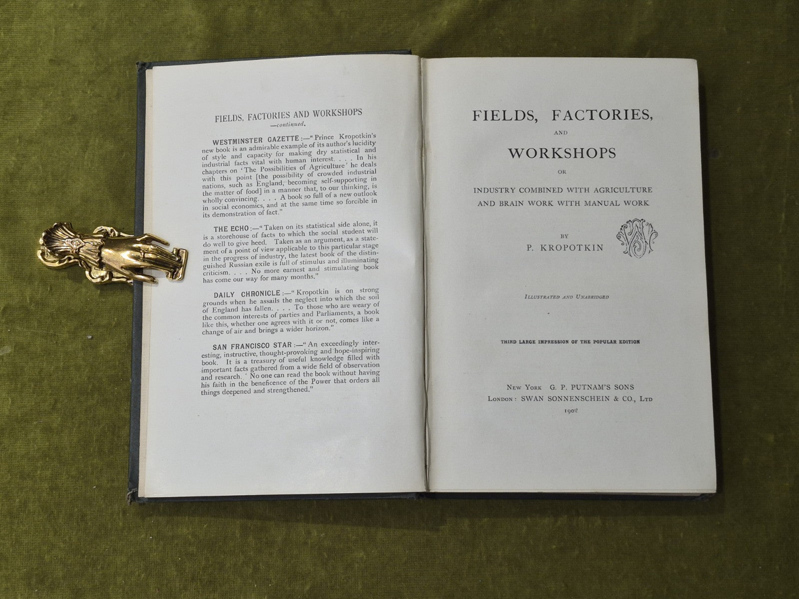 Fields Factories and Workshops - P Kropotkin , Putnam 3rd Popular Ed 19024