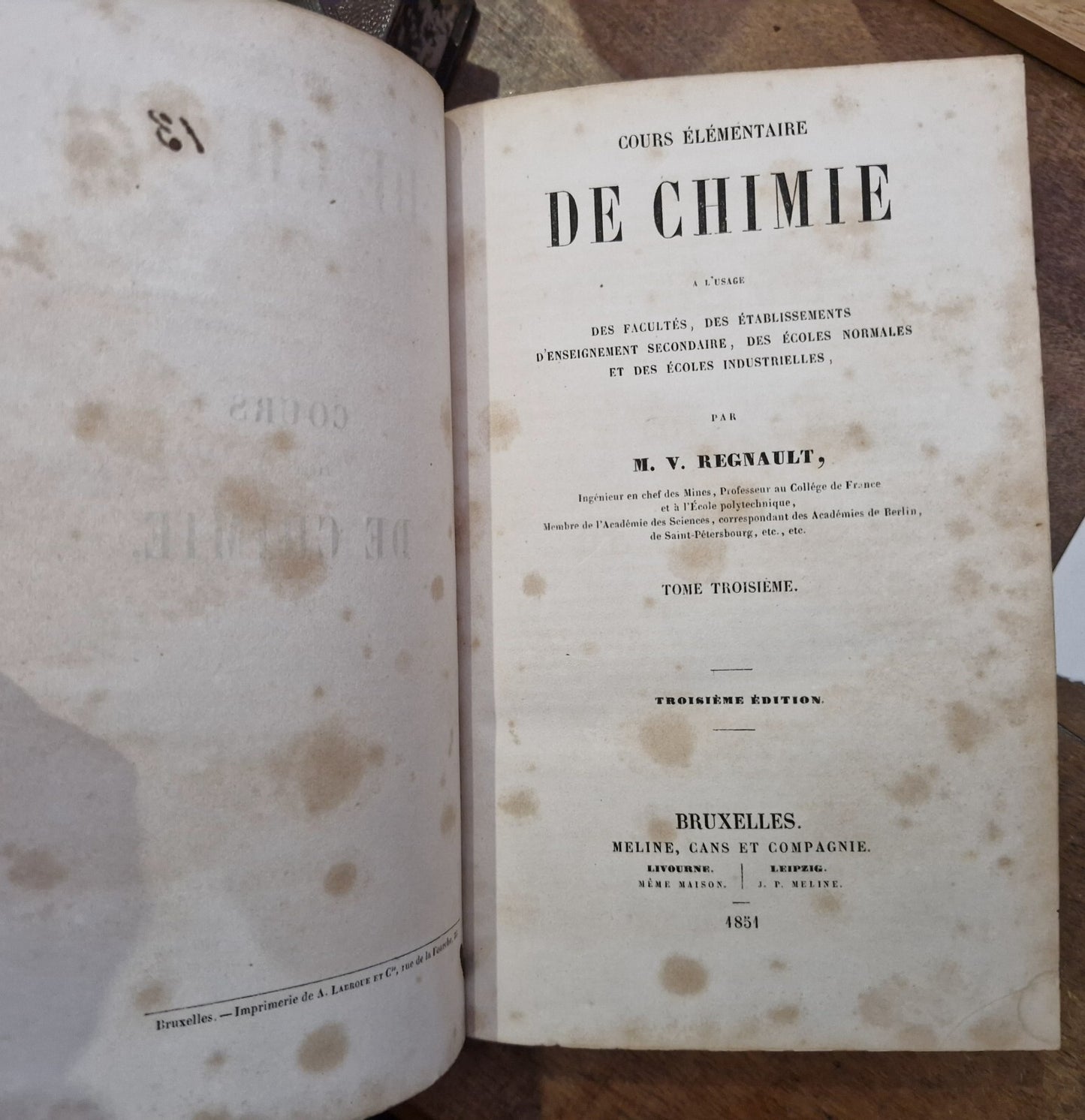 COURS ÉLÉMENTAIRE DE CHIMIE. 4 Volumes In 2 Bindings. M V Regnault 3rd Ed. 185110