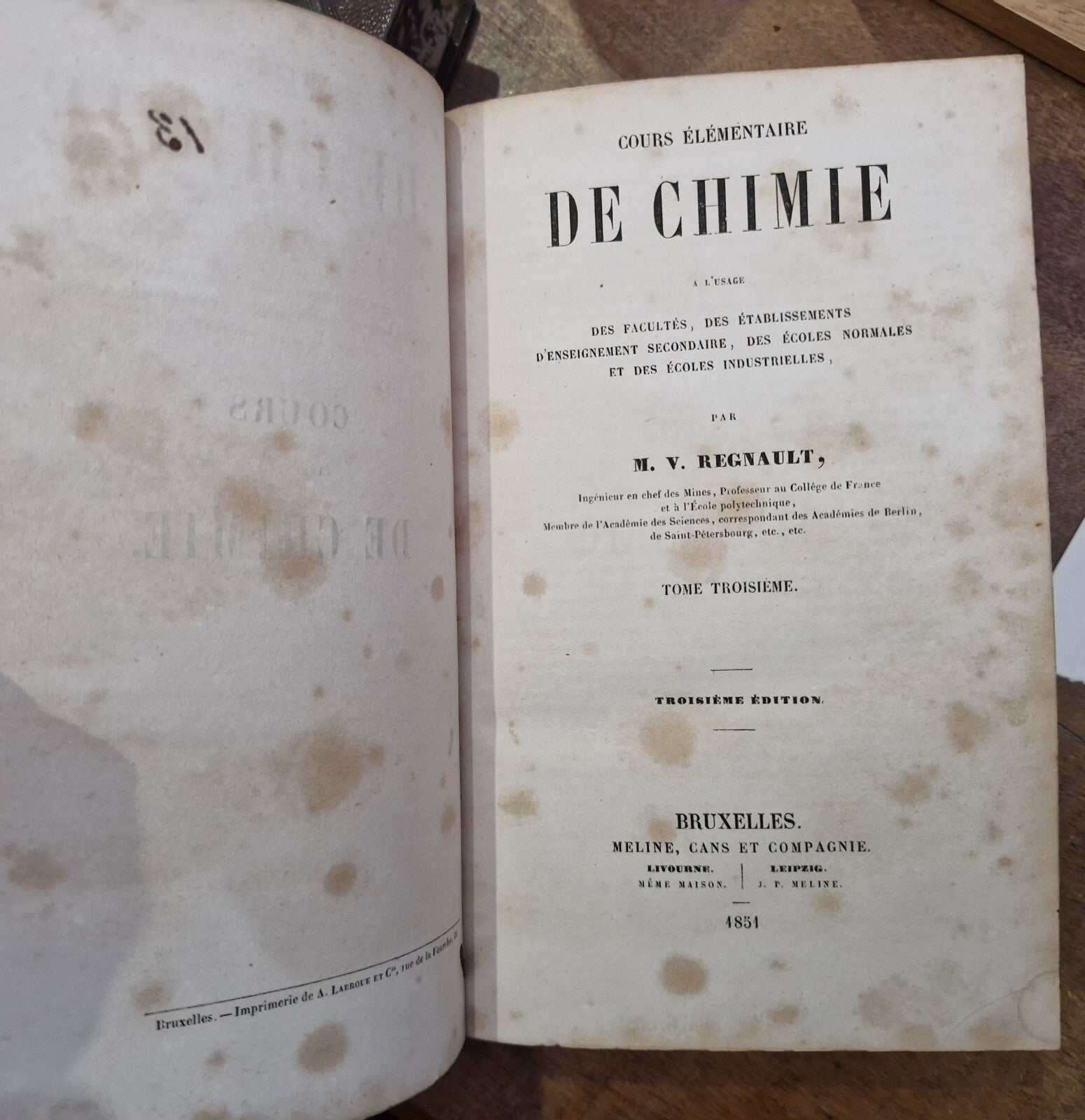 COURS ÉLÉMENTAIRE DE CHIMIE. 4 Volumes In 2 Bindings. M V Regnault 3rd Ed. 185110