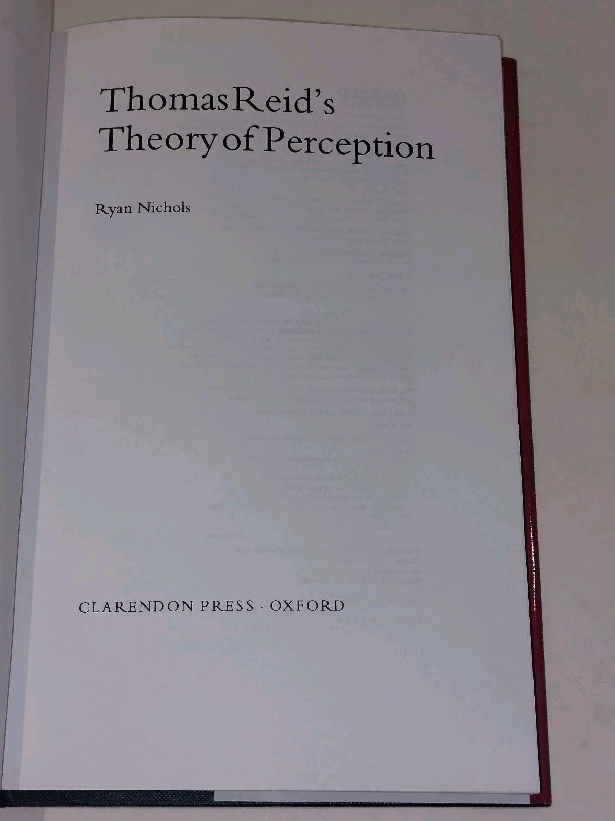 Thomas Reid's Theory of Perception by Ryan Nichols Oxford 1st Ed 2007 Hb Book3