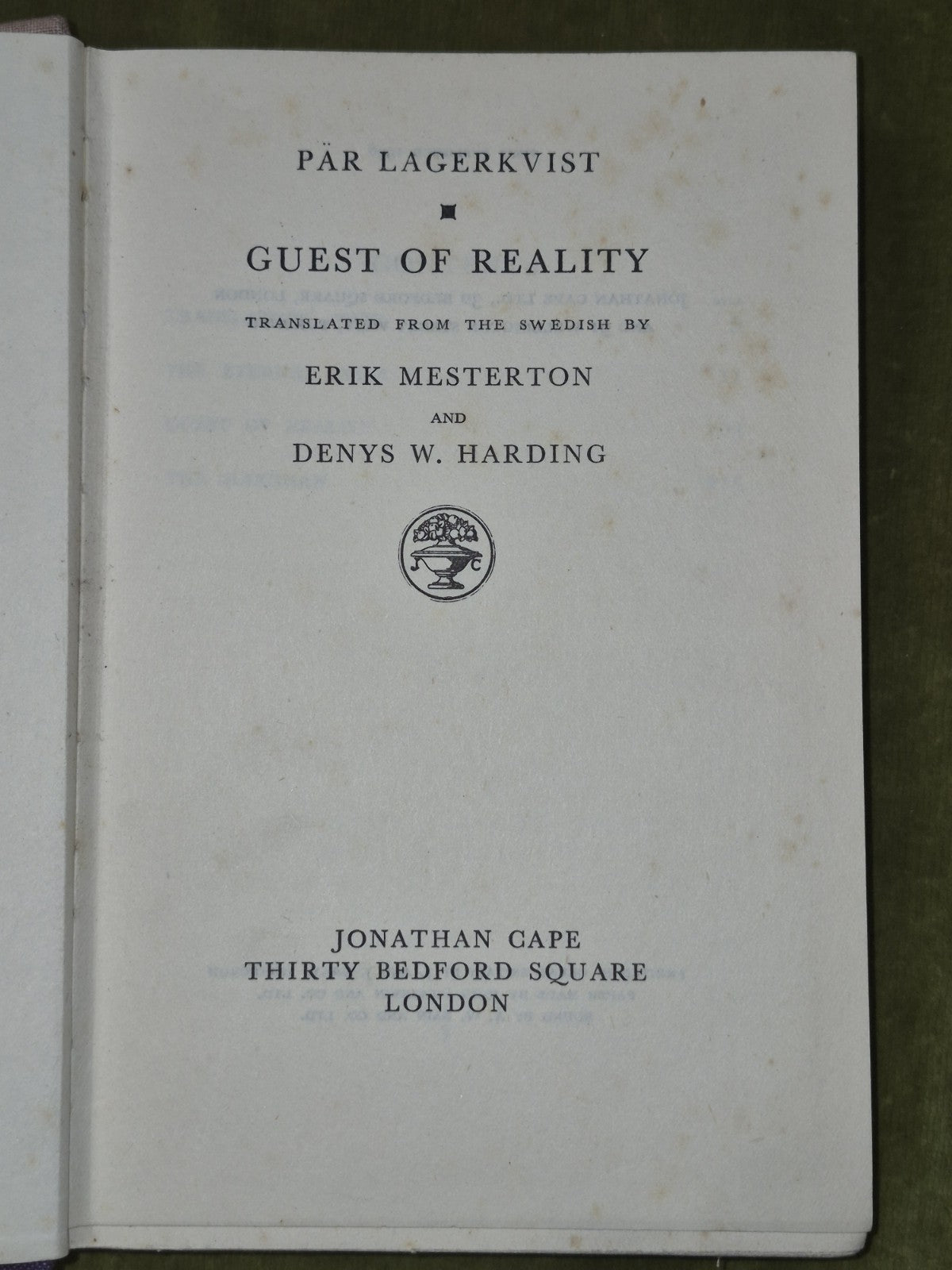 Guest of Reality First Edition Erik Mesterton Jonathan Cape 19365