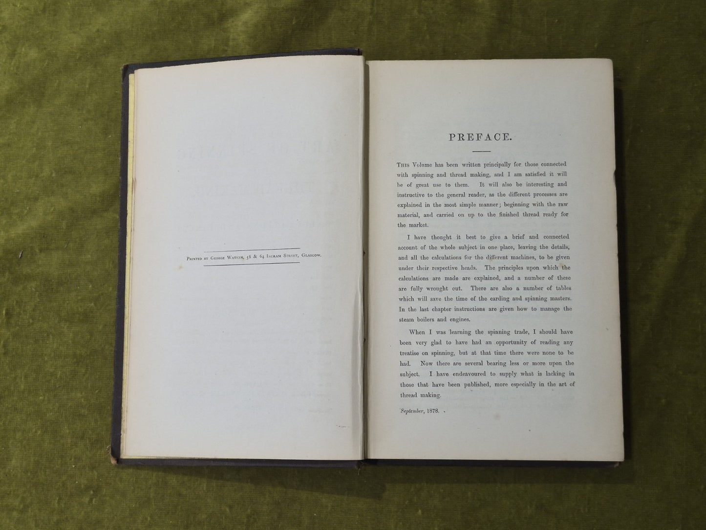 The Art of Spinning and Thread Making - John Watson , George Watson 1878 HB6