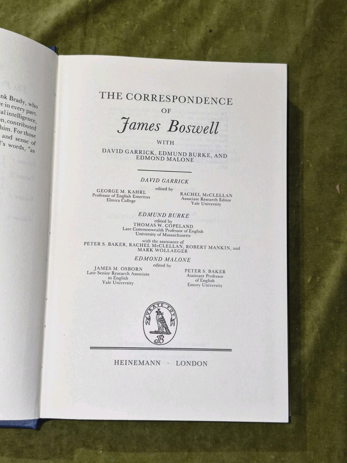 The Yale Editions of the Private Papers / Correspondence of James Boswell  Vol 43