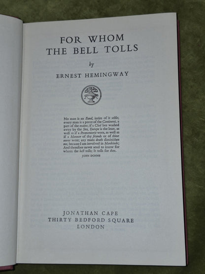 Ernest Hemingway For Whom The Bell Tolls First Edition 17th Imp Jonathathan Cape5