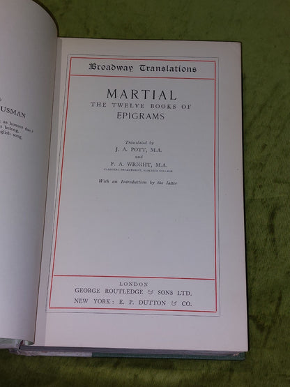 Martial the Twelve Books of Epigram - J.A.Pott & F.A.Wright [circa 1920s] Book2