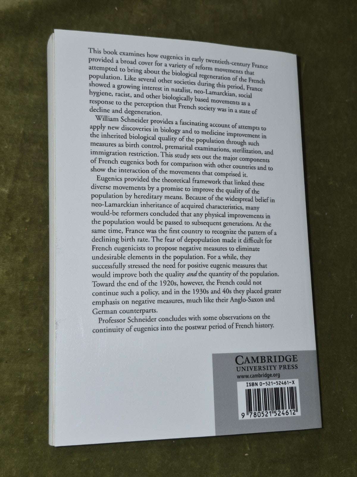 Quality and Quantity William Schneider Cambridge History of Medicine 2002 VG PB1