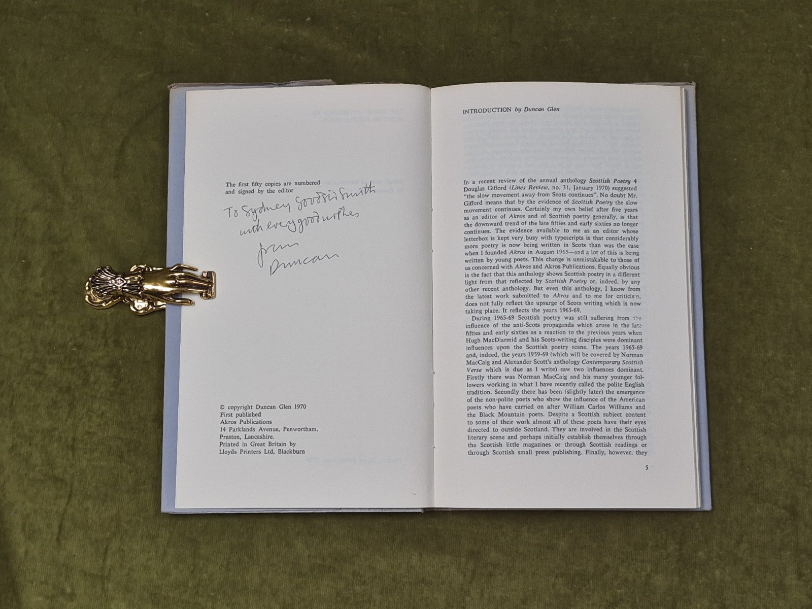 The Akros Anthology of Scottish Poetry 1965-70 SIGNED by Duncan Glen , 1970 1st4