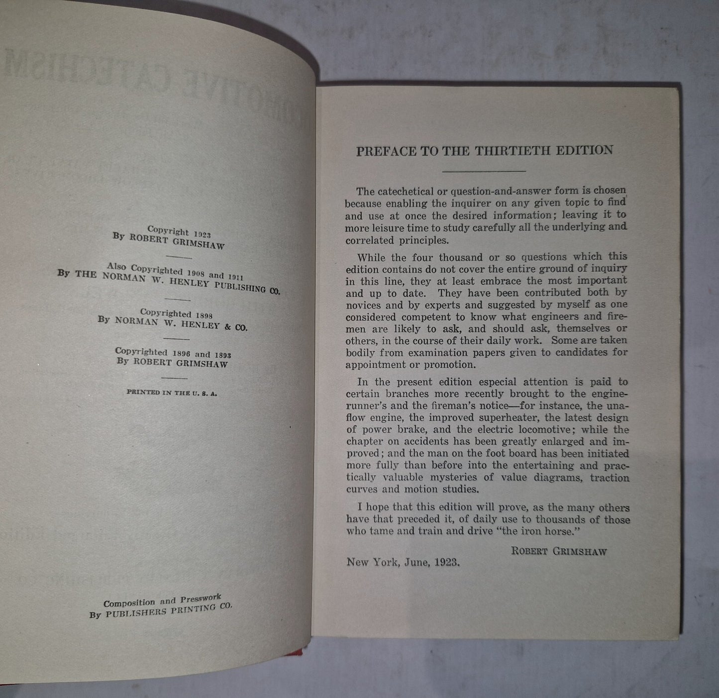 Locomotive Catechism. Robert Grimshaw. Norman W. Henley Publishing Co. 19232