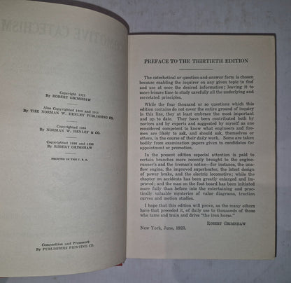 Locomotive Catechism. Robert Grimshaw. Norman W. Henley Publishing Co. 19232