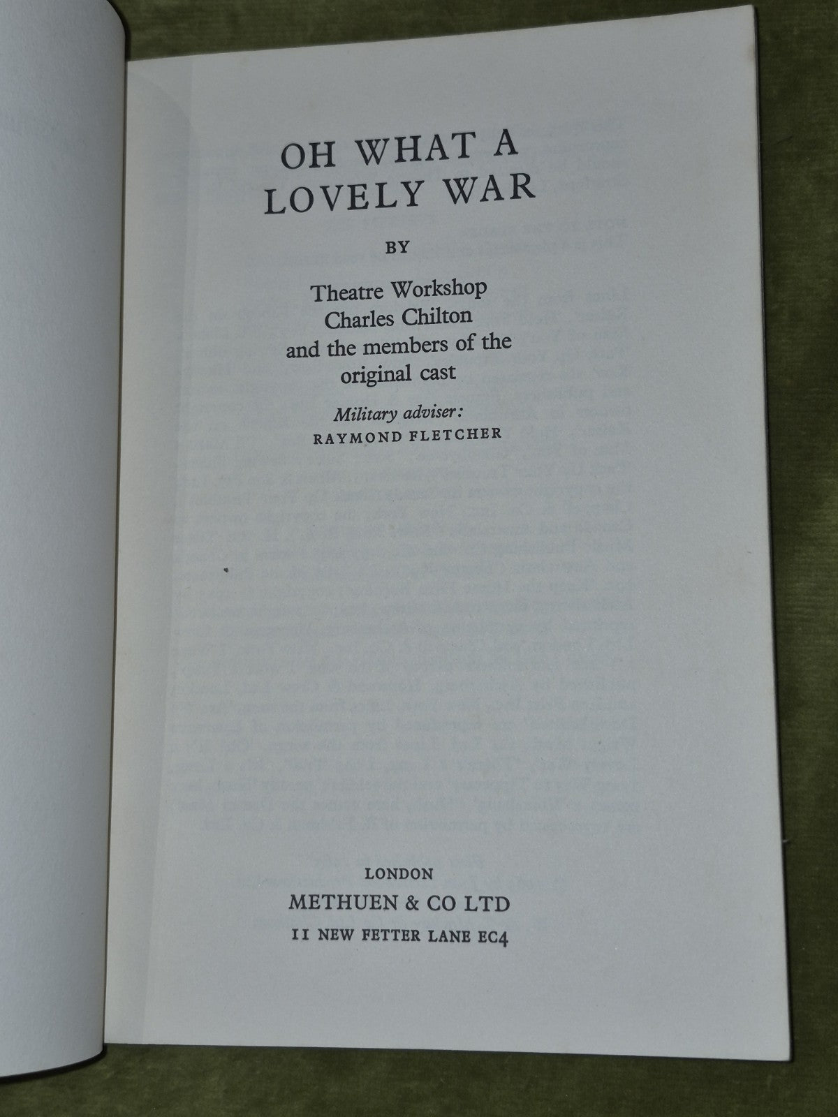 Oh what a Lovely War Theatre Workshop Charles Chilton Methuen Proof Copy 19654