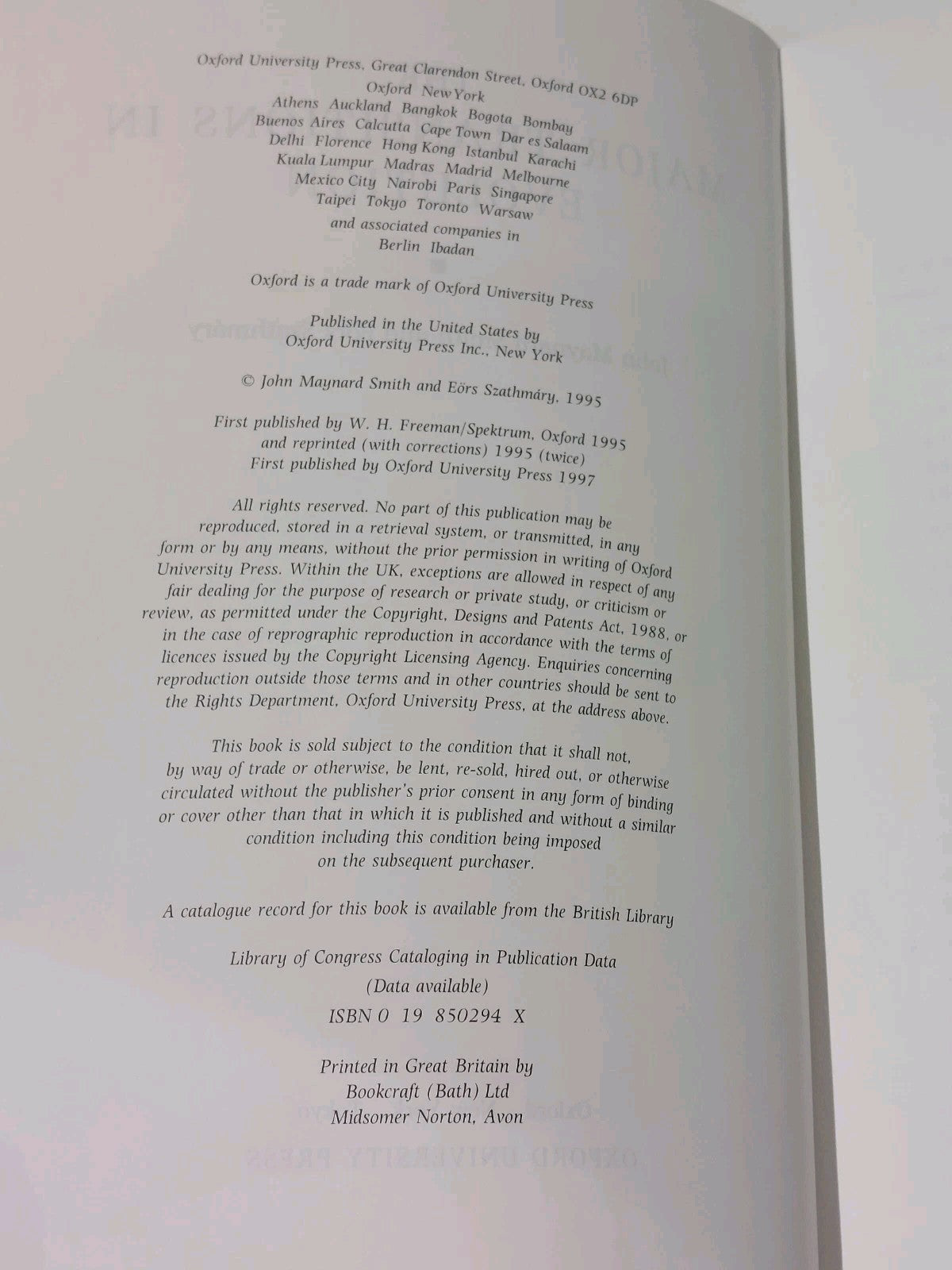 The Major Transitions in Evolution  Eors Szathmary & John Maynard Smith 1997 Pb4