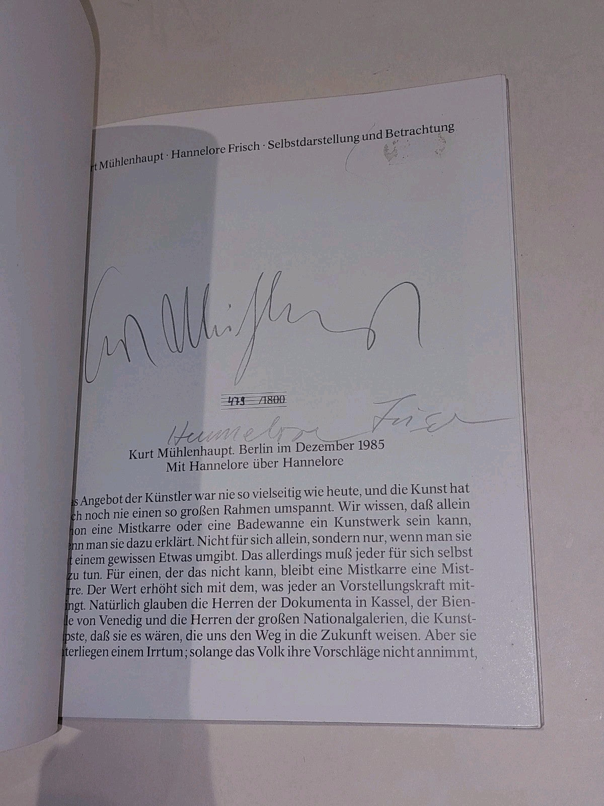 Selbstdarstellung und Betrachtung Frisch, Hannelore Kurt Mühlenhaupt   SIGNED pb3